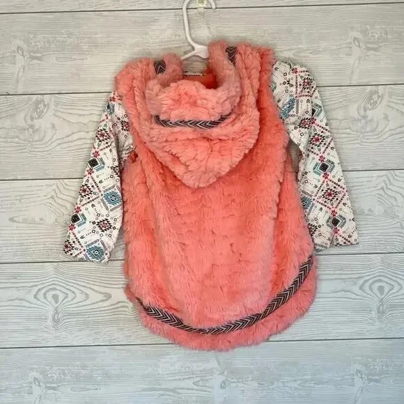 Little Lass toddler girl’s tribal print top & faux fur toggle vest Size 2T - Picture 2 of 6